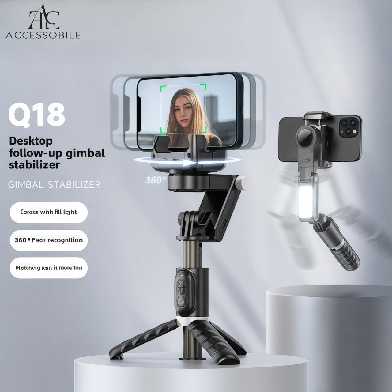 Gimbal Stabilizer, Extendable Selfie Stick Tripod, Face Tracking With Wireless Remote